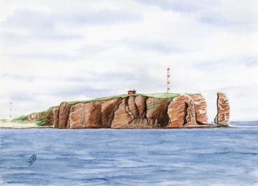 Postkarte DIN-A6   Aquarell Maritim Kunst Druck Kunstdruck Nordsee Insel Helgoland Basstölpel Vögel Lange Anna Felsen